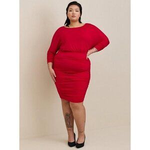 Women's Torrid Plus Size 4, 4X, 26 Studio Knit Shirred Vibrant Jester Red Dress